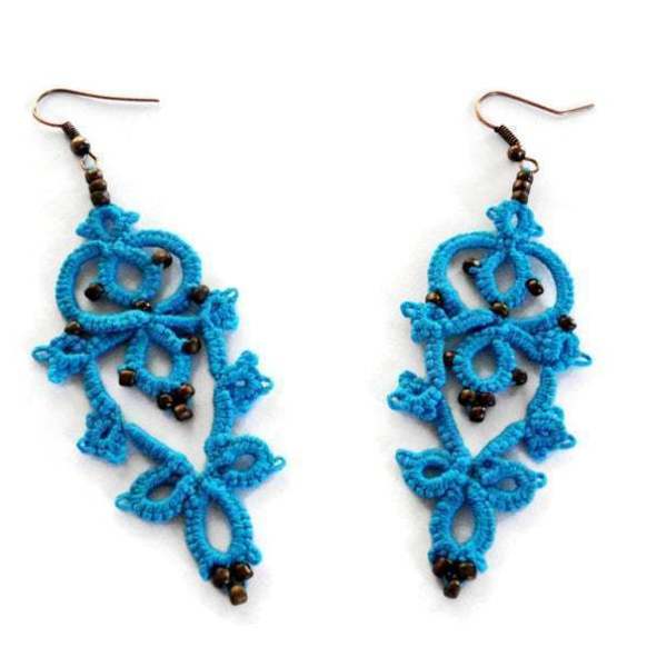 Boho blue lace σκουλαρίκια - γυαλί, μακριά, boho, κρεμαστά, γάντζος, φθηνά - 3