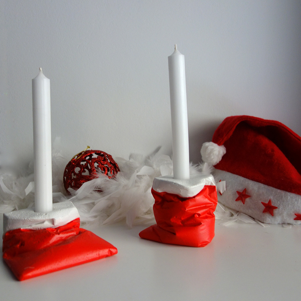 Κηροπήγια "Σάκοι Αη Βασίλη" - τσιμέντο, βάσεις για ρεσώ, χριστουγεννιάτικα δώρα, κεριά & κηροπήγια - 2