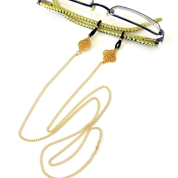 Επίχρυση αλυσίδα για γυαλιά με φιλιγκρί σταυρό - αλυσίδες, δώρο, boho, μοδάτο - 2