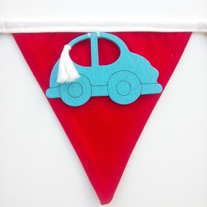 Κόκκινα Υφασμάτινα Σημαιάκια με Ξύλινα Γαλάζια Αυτοκινητάκια - αγόρι, γιρλάντες, αυτοκινητάκια, αυτοκίνητα - 4
