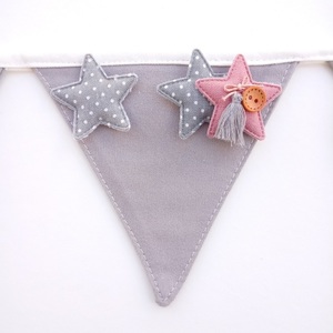 Υφασμάτινα Σημαιάκια με Συννεφάκια και Αστέρια Πουά - κορίτσι, αστέρι, γιρλάντες, συννεφάκι - 5