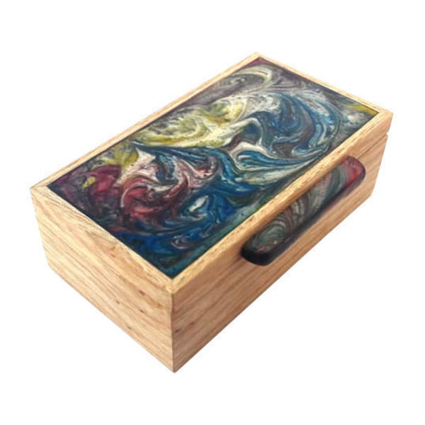 Ξύλινο χρωματιστό μικρό κουτί για κοσμήματα - ξύλο, χρωματιστό, εποξική ρητίνη