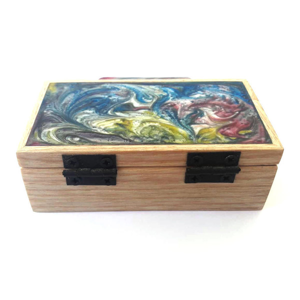 Ξύλινο χρωματιστό μικρό κουτί για κοσμήματα - ξύλο, χρωματιστό, εποξική ρητίνη - 5