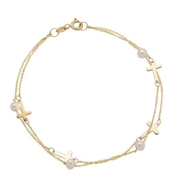 Cross X Pearls Bracelet - αλυσίδες, επιχρυσωμένα, σταθερά