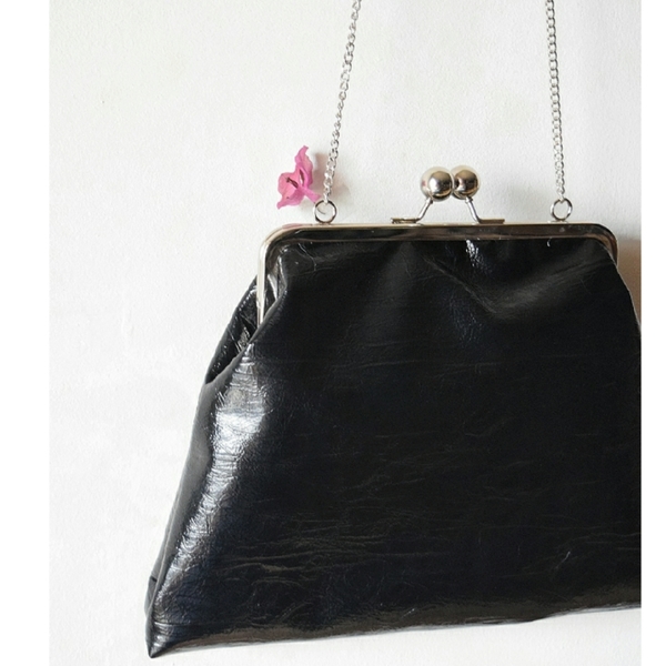 "Evenos" black, faux, vintage clutch bag - clutch, χιαστί, romantic, δερματίνη, πάνινες τσάντες, μικρές, φθηνές - 3