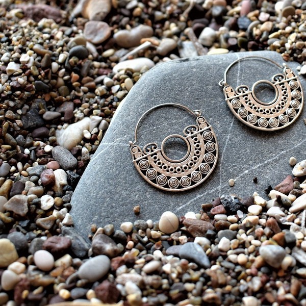 silver vintage earrings - επάργυρα, κρίκοι, boho, ethnic, Black Friday - 2