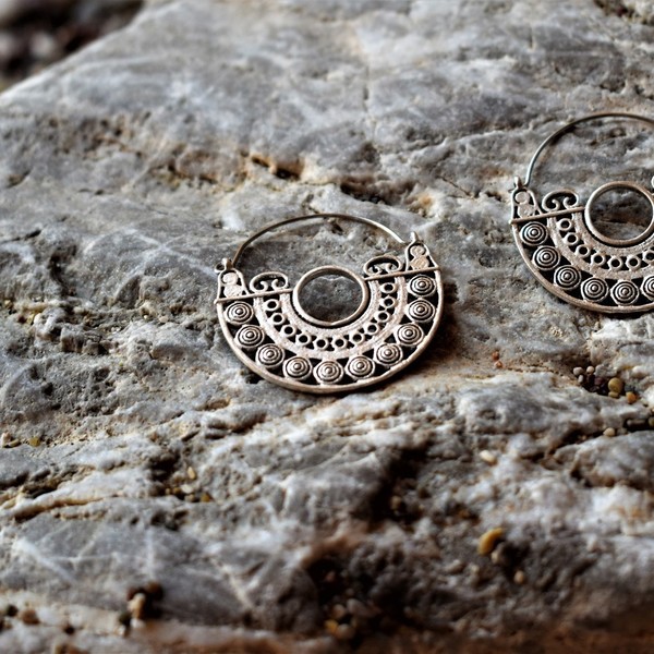 silver vintage earrings - επάργυρα, κρίκοι, boho, ethnic, Black Friday - 5