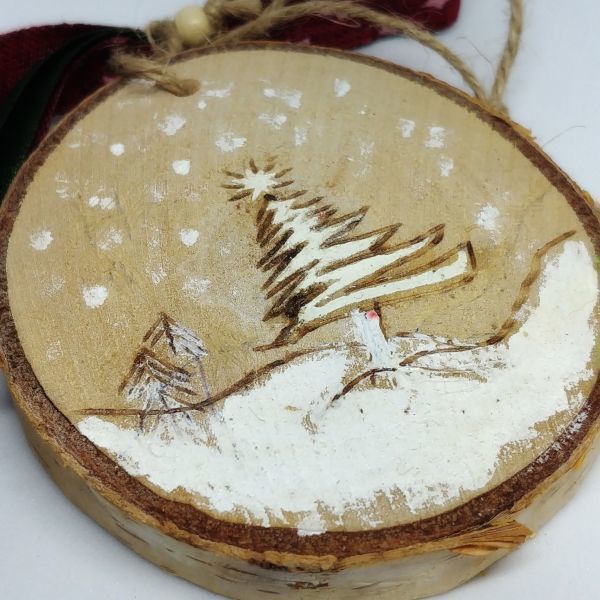 Γούρι ξύλινο / πυρογραφία σε κορμό / Χριστουγεννιάτικο δέντρο - ξύλο, χειροποίητα, διακοσμητικά - 2