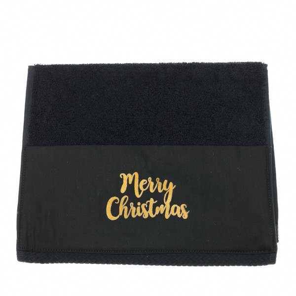 Μαύρη πετσέτα "Merry Christmas" προσώπου - διακοσμητικά, δώρο για νονό