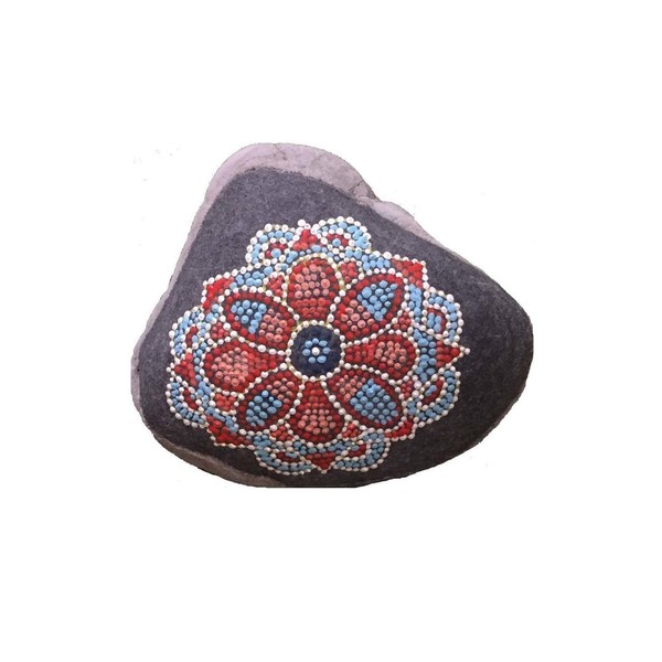 Ψηφιδωτό λουλούδι ζωγραφισμένο σε πέτρα - ζωγραφισμένα στο χέρι, πέτρα, διακόσμηση, διακοσμητικές πέτρες