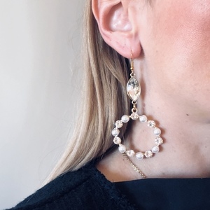 Pearls & strass earrings - κρύσταλλα, μακριά, κρεμαστά, με πέρλες, πέρλες