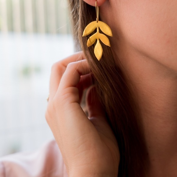 _fall earrings - χειροποίητα σκουλαρίκια φύλλα - statement, chic, βραδυνά, μοντέρνο, επιχρυσωμένα, ορείχαλκος, επάργυρα, σκουλαρίκια, χειροποίητα, φύλλο, boho, κρεμαστά, κρεμαστά στοιχεία - 4