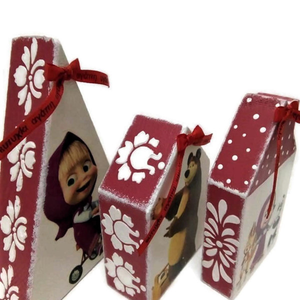 Ξυλινα Χριστουγεννιατικα Στολιδια Σπιτάκια - Μασα και ο Αρκουδος - χειροποίητα, δώρα για παιδιά, διακοσμητικά, χριστουγεννιάτικα δώρα, ξύλινα διακοσμητικά - 2