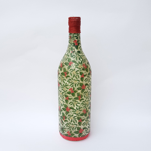 Διακοσμητικό Γυάλινο Μπουκάλι Ντεκουπάζ για Χριστούγεννα (Γκι) - χριστούγεννα, χριστουγεννιάτικα δώρα, στολισμός τραπεζιού, διακοσμητικά - 2