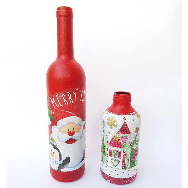 Διακοσμητικό Γυάλινο Μπουκάλι Ντεκουπάζ για Χριστούγεννα - χριστούγεννα, χριστουγεννιάτικα δώρα, στολισμός τραπεζιού - 4