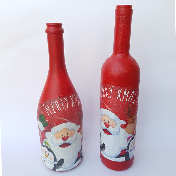 Διακοσμητικό Γυάλινο Μπουκάλι Ντεκουπάζ για Χριστούγεννα - χριστούγεννα, χριστουγεννιάτικα δώρα, στολισμός τραπεζιού - 5