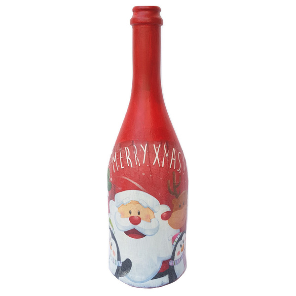Διακοσμητικό Γυάλινο Μπουκάλι Ντεκουπάζ Άγιος Βασίλης - γυαλί, διακοσμητικά, χριστούγεννα, άγιος βασίλης, στολισμός τραπεζιού
