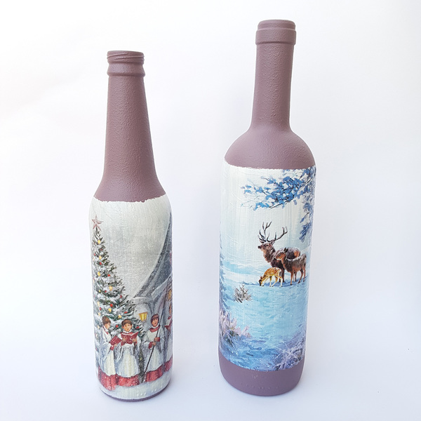 Διακοσμητικό Γυάλινο Μπουκάλι Ντεκουπάζ για Χριστούγεννα (Χορωδία) - διακοσμητικά, χριστούγεννα, χριστουγεννιάτικα δώρα, στολισμός τραπεζιού - 4