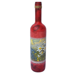 Διακοσμητικό Γυάλινο Μπουκάλι Ντεκουπάζ (Κόκκινο μεγάλο) - γυαλί, δώρο, διακοσμητικά, διακοσμητικά μπουκάλια