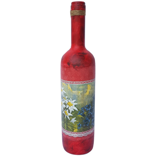 Διακοσμητικό Γυάλινο Μπουκάλι Ντεκουπάζ (Κόκκινο μεγάλο) - γυαλί, δώρο, διακοσμητικά, διακοσμητικά μπουκάλια - 2