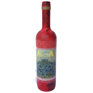 Διακοσμητικό Γυάλινο Μπουκάλι Ντεκουπάζ (Κόκκινο μεγάλο) - γυαλί, δώρο, διακοσμητικά, διακοσμητικά μπουκάλια - 3