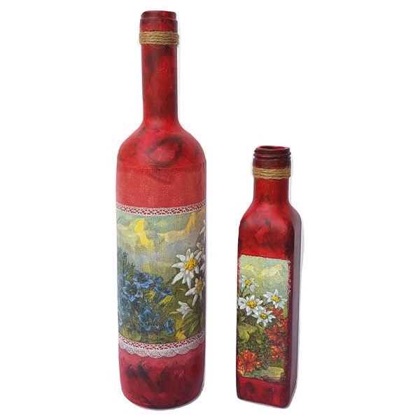 Διακοσμητικό Γυάλινο Μπουκάλι Ντεκουπάζ (Κόκκινο μεγάλο) - γυαλί, δώρο, διακοσμητικά, διακοσμητικά μπουκάλια - 4
