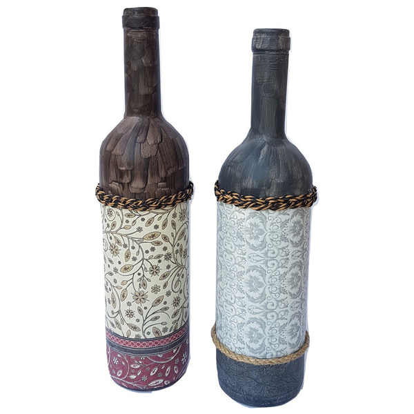 Διακοσμητικό Γυάλινο Μπουκάλι Ντεκουπάζ (Καφέ) - γυαλί, δώρο, διακοσμητικά, διακοσμητικά μπουκάλια - 3