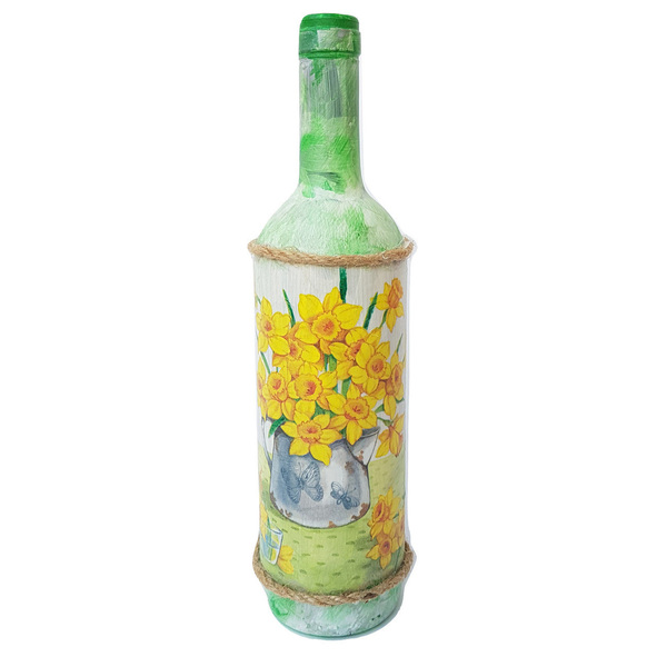 Διακοσμητικό Γυάλινο Μπουκάλι Ντεκουπάζ (Κανάτα Λουλούδια) - γυαλί, δώρο, διακοσμητικά, διακοσμητικά μπουκάλια