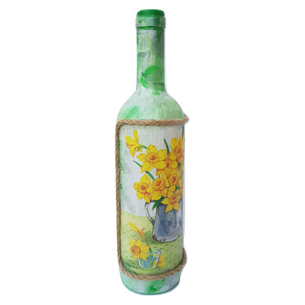 Διακοσμητικό Γυάλινο Μπουκάλι Ντεκουπάζ (Κανάτα Λουλούδια) - γυαλί, δώρο, διακοσμητικά, διακοσμητικά μπουκάλια - 2