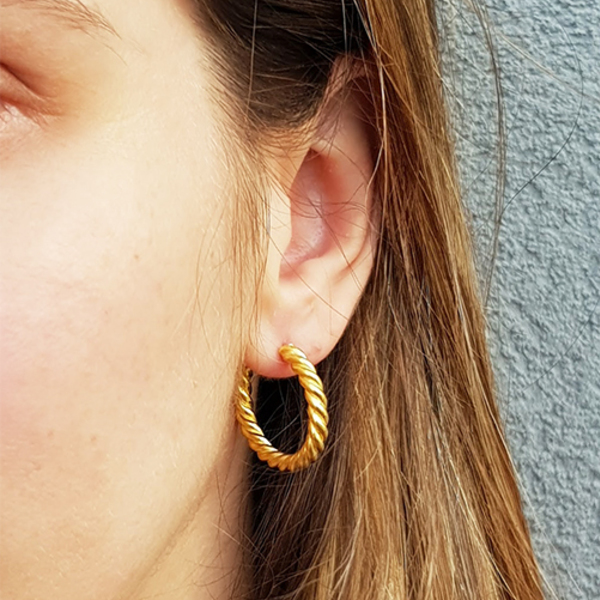Σκουλαρικια Ασημενιοι Κρίκοι | Στριφτοι | Chunky Twisted Hoops |Επιχρυσο και Ροζ Χρυσο | Boho Chic - κρίκοι, επιχρυσωμένα, μακριά, boho, chic, μικρά - 4
