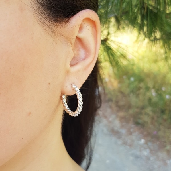 Σκουλαρικια Ασημενιοι Κρίκοι | Στριφτοι | Chunky Twisted Hoops |Επιχρυσο και Ροζ Χρυσο | Boho Chic - κρίκοι, επιχρυσωμένα, μακριά, boho, chic, μικρά
