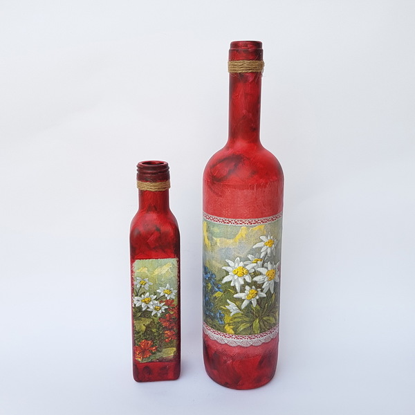 Διακοσμητικό Γυάλινο Μπουκάλι Ντεκουπάζ (Κόκκινο μεγάλο) - γυαλί, δώρο, διακοσμητικά, διακοσμητικά μπουκάλια - 5