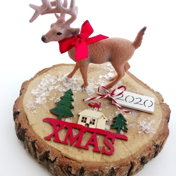Διακοσμητικός Ξύλινος Κορμός με Τάρανδο ♥ Γούρι 2020 για το σπίτι - ξύλο, χριστουγεννιάτικο, ξύλινα διακοσμητικά, γούρια - 2