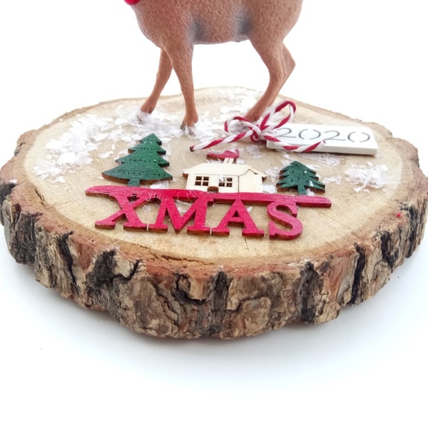 Διακοσμητικός Ξύλινος Κορμός με Τάρανδο ♥ Γούρι 2020 για το σπίτι - ξύλο, χριστουγεννιάτικο, ξύλινα διακοσμητικά, γούρια - 4