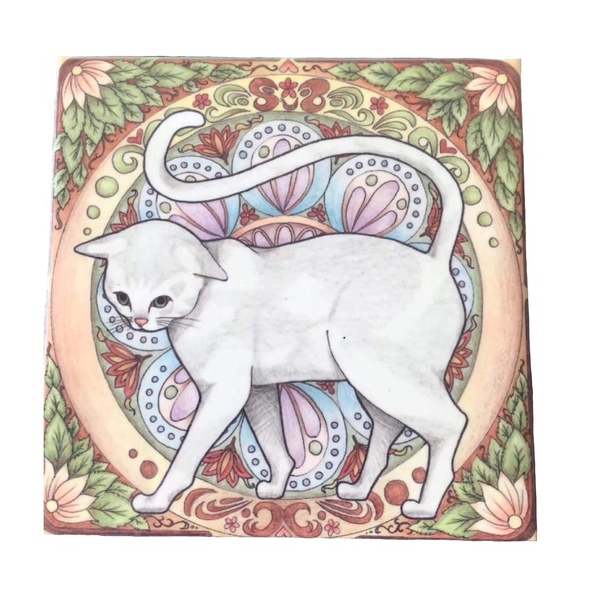Σετ 4 Τεμ, Κεραμικά σουβέρ με γάτα ζωγραφική - είδη σερβιρίσματος, σουβέρ, γάτα, καμβάς