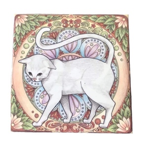 Σετ 4 Τεμ, Κεραμικά σουβέρ με γάτα ζωγραφική - καμβάς, σουβέρ, γάτα, είδη σερβιρίσματος
