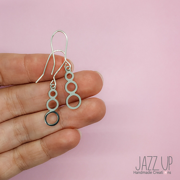 "Triple Circle Earrings" - Μινιμαλ κρεμαστά σκουλαρίκια - ασήμι 925, minimal, ατσάλι, κρεμαστά, φθηνά - 2