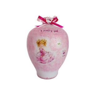 Κουμπαράς πήλινος κοριτσάκι 17εκ.υψος ροζ_φουξια - κορίτσι, κουμπαράδες, δώρα γενεθλίων, δώρο γέννησης