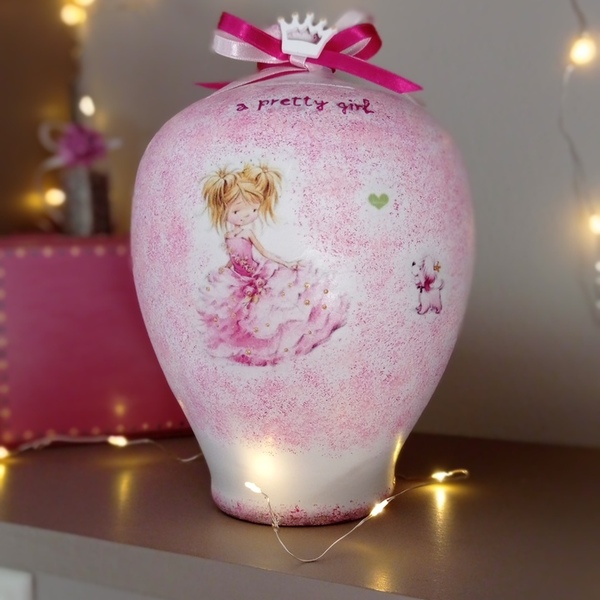 Κουμπαράς πήλινος κοριτσάκι 17εκ.υψος ροζ_φουξια - κορίτσι, κουμπαράδες, δώρα γενεθλίων, δώρο γέννησης - 4
