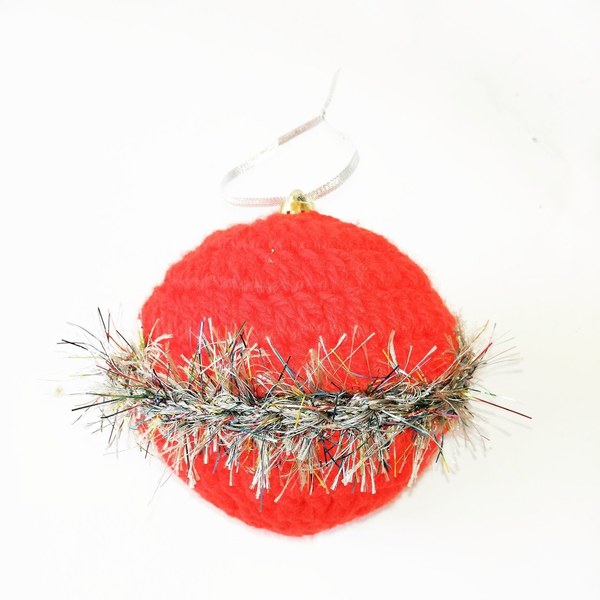 Πλεκτή Χριστούγεννιατικη Μπάλα Κόκκινη! - νήμα, στολίδια, μπάλες