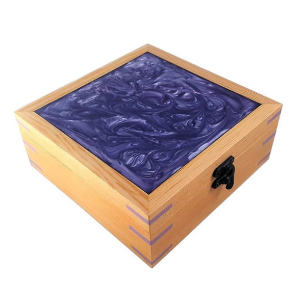 Μωβ κουτί κοσμημάτων από ξύλο και ρητίνη - ξύλο, κουτί, εποξική ρητίνη, κοσμηματοθήκη