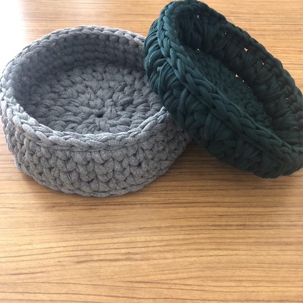 Green Crochet baskets - ύφασμα, διακοσμητικά - 2