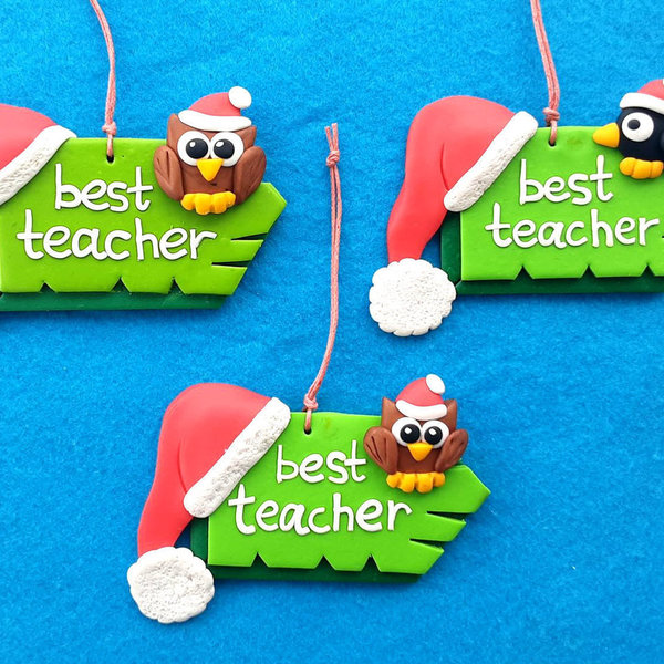Χριστουγεννιάτικο στολίδι δέντρου για τον δάσκαλο με πιγκουίνο - χειροποίητα, χριστουγεννιάτικο, στολίδια, δώρα για δασκάλες, προσωποποιημένα - 2