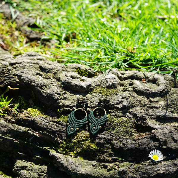 Boho Κρεμαστά Σκουλαρίκια Macrame σε Πράσινο Χρώμα | Emerald Green Hoops - μακραμέ, μακριά, boho, μπρούντζος, κρεμαστά, γάντζος - 2