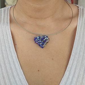 κολιέ καρδιά με κρύσταλλα swarovski μπλε/διάφανο - καρδιά, swarovski, κοντά - 5