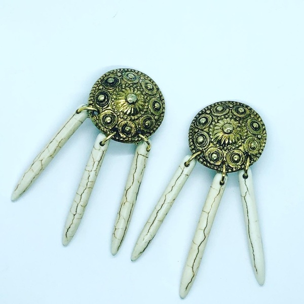 Boho σκουλαρίκια με ημιπολύτιμους λίθους - επιχρυσωμένα, χαολίτης, boho