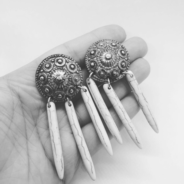 Boho σκουλαρίκια με ημιπολύτιμους λίθους - επιχρυσωμένα, χαολίτης, boho - 4