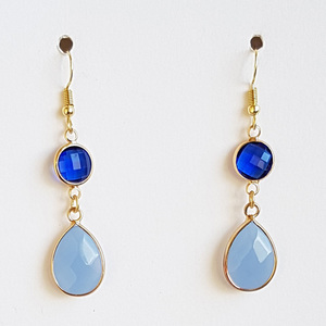 Μακριά Σκουλαρίκια Γαλάζιος Αχάτης & μπλε κρύσταλλο - ημιπολύτιμες πέτρες, αχάτης, μακριά, κρεμαστά, γάντζος, faux bijoux - 5