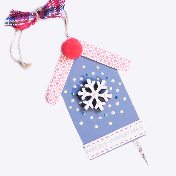 Κρεμαστό στολίδι - Γαλάζιο σπιτάκι με Χιονονιφάδα - σπίτι, χειροποίητα, κρεμαστά, χριστουγεννιάτικα δώρα, στολίδια