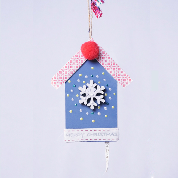Κρεμαστό στολίδι - Γαλάζιο σπιτάκι με Χιονονιφάδα - σπίτι, χειροποίητα, κρεμαστά, χριστουγεννιάτικα δώρα, στολίδια - 2
